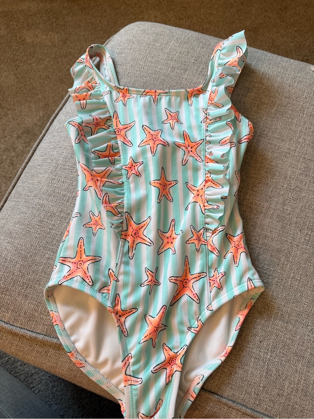Cat & Jack Mint and Coral Starfish Ruffle One-Piece Swimsuit